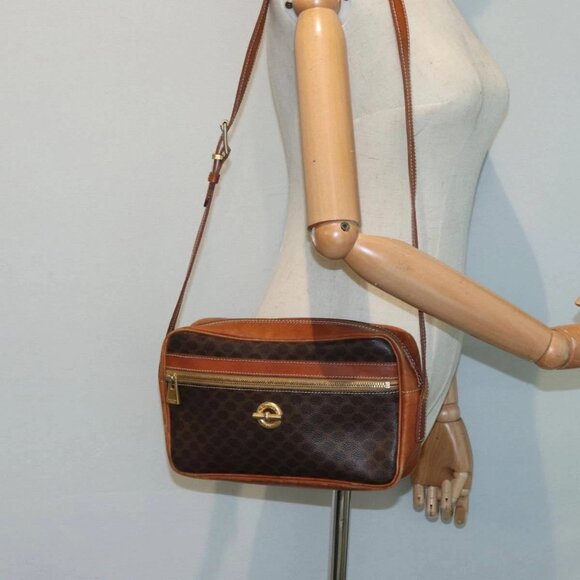 CELINE Macadam Canvas Shoulder Bag PVC Leather Brown Auth - Picture 1 of 16